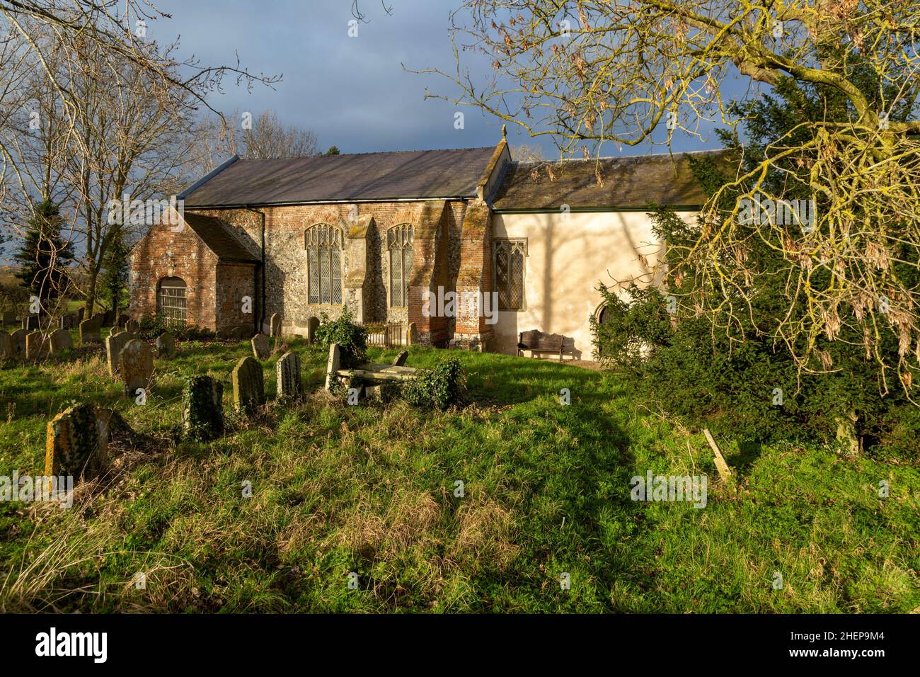 Village parish church of Saint John the Baptist, Denham, Suffolk, England, UK Stock Photo