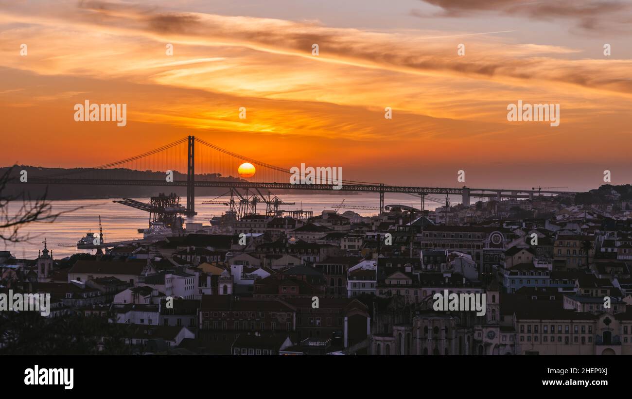 Photo inspiration: Visual Reference: Sunset Overlooking Lisbon S Baixa And 25 April Bridge On