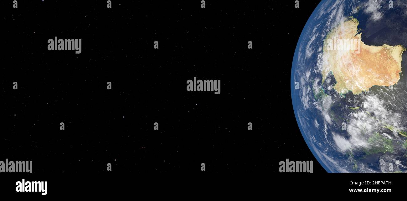 Sunrise over earth as seen from space. With stars background. 3d ...