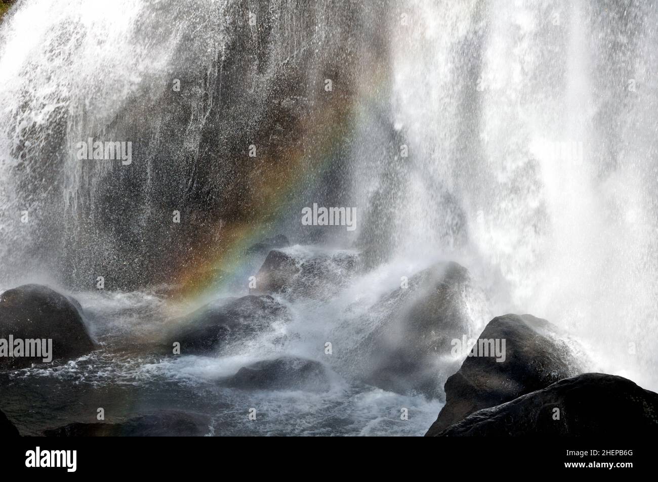 Waterfall And Rainbow Stock Photo Alamy