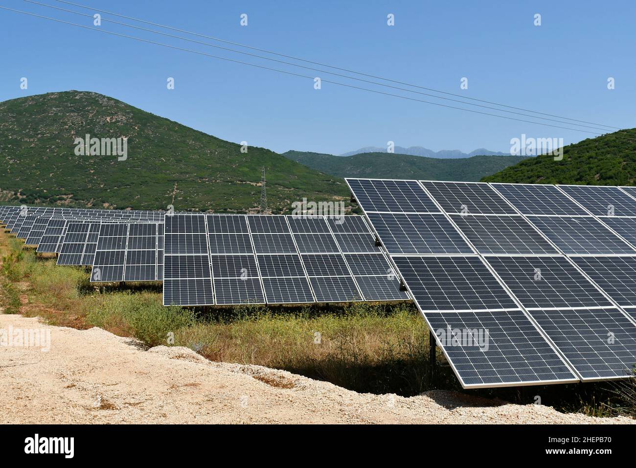 Greece, photovoltaic panels for electricity generation Stock Photo