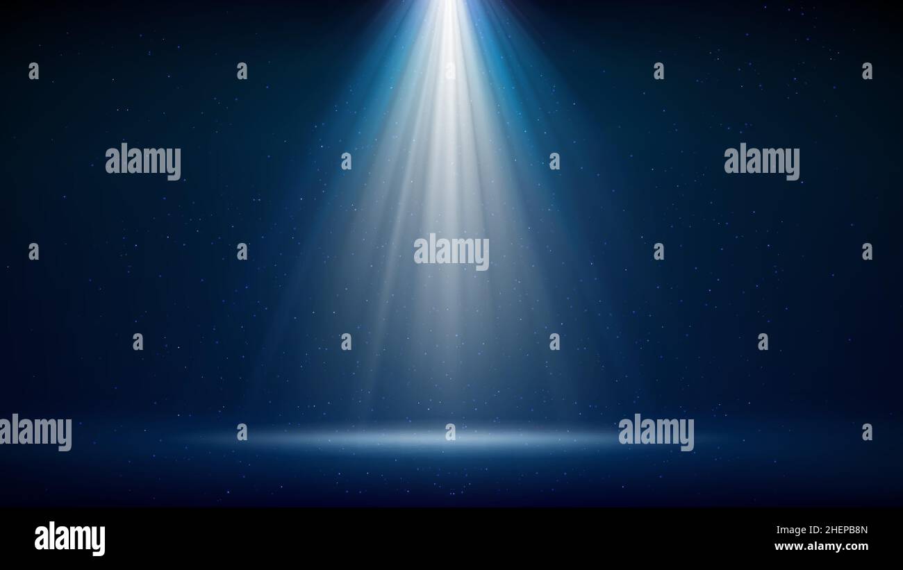 Spotlight background. Illuminated blue stage. Divine radiance. Backdrop