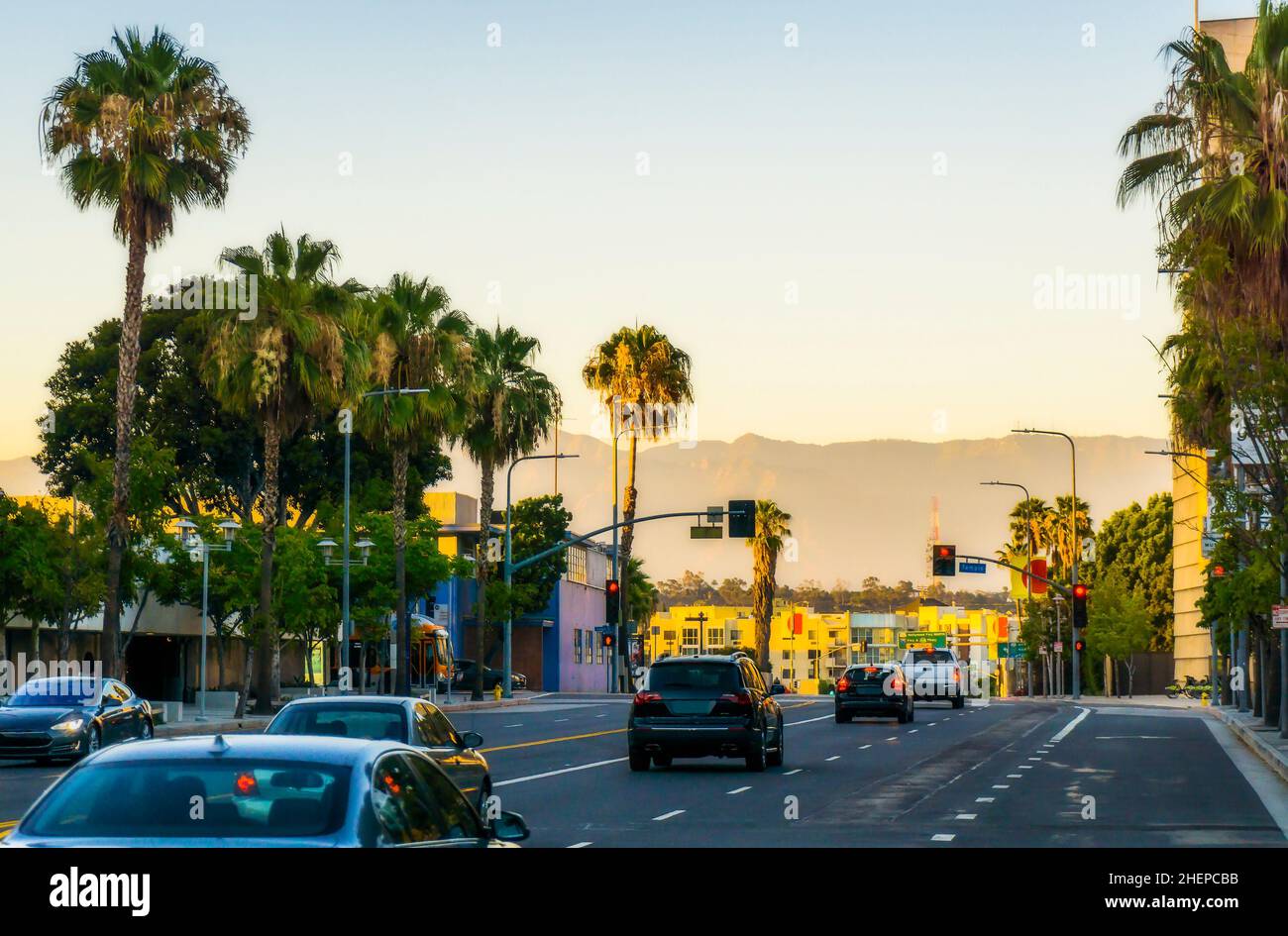 scenic view on the road in downtown Los angeles at sunset,California,usa.  -07/13/16. for editorial. Stock Photo
