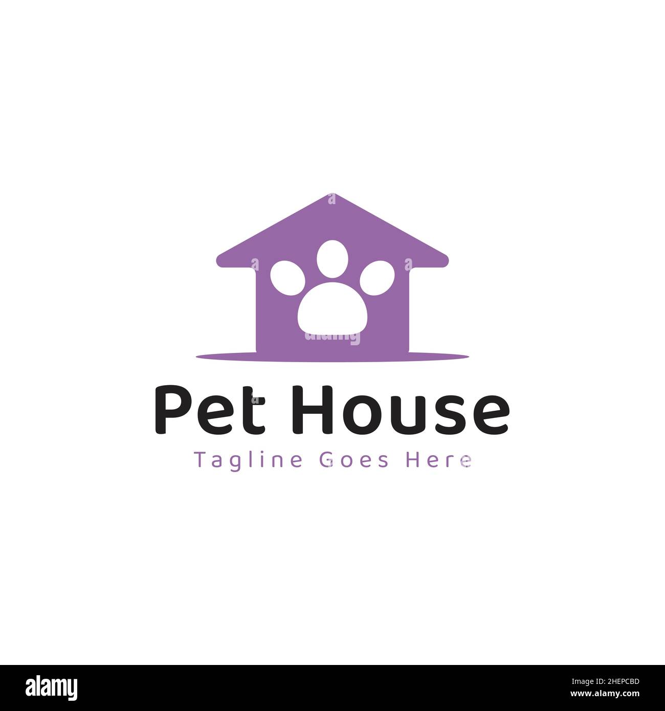simple and unique combination paw and house logo design. pet house logo concept Stock Vector