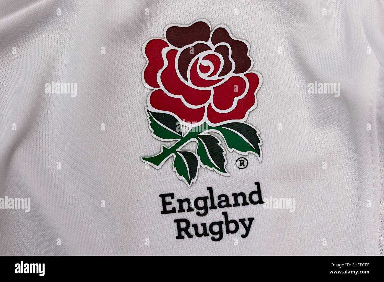Covid-19 Lateral Flow test on an England Rugby shirt Stock Photo
