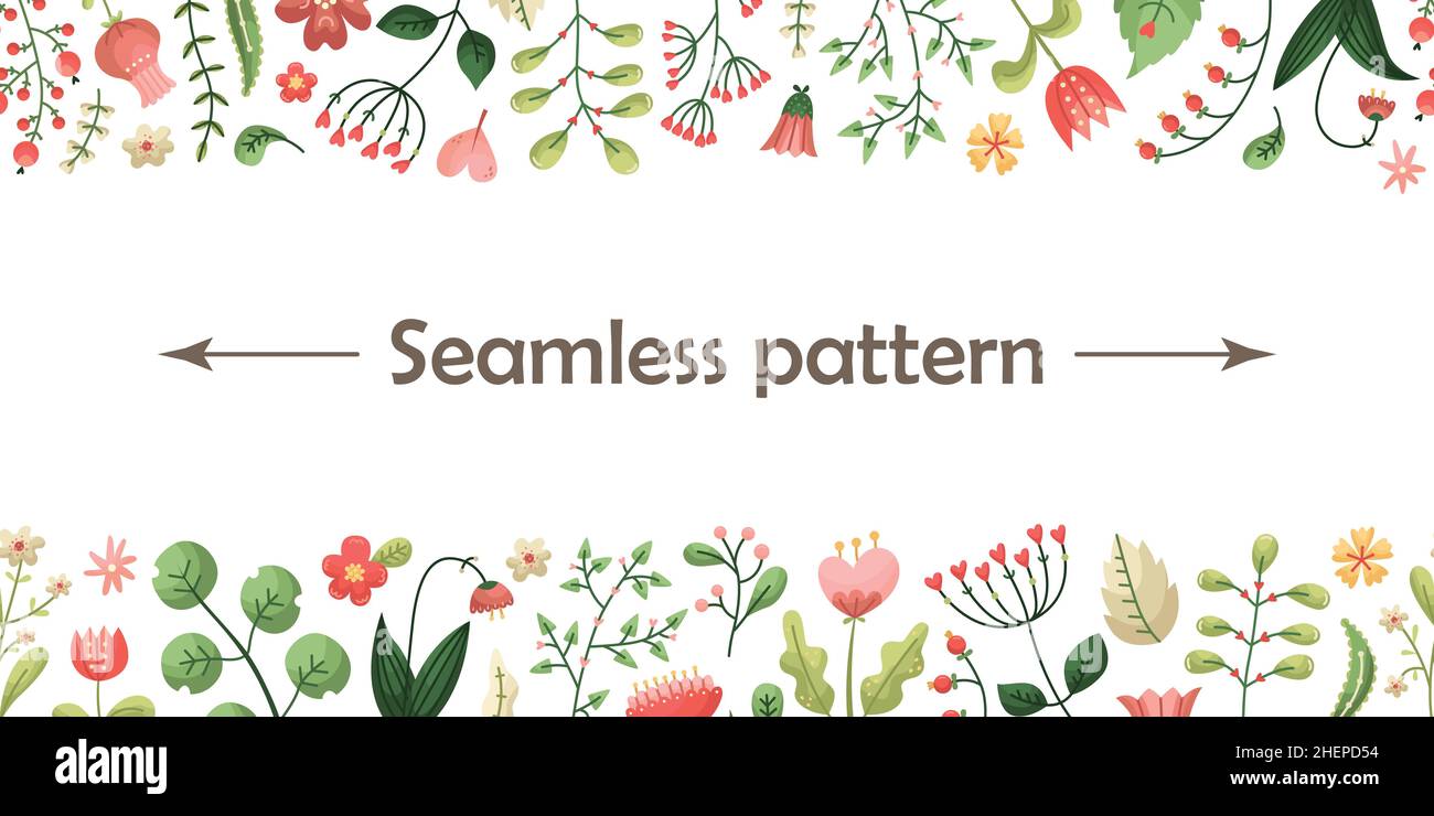 Vector horizontal seamless pattern with flowers in Valentines day style. Stock Vector