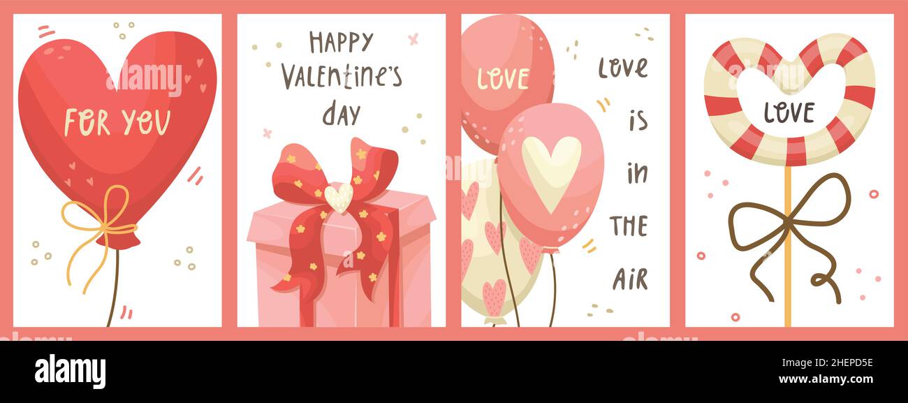 Vector set of Valentines day greeting cards. Flat style Stock Vector ...