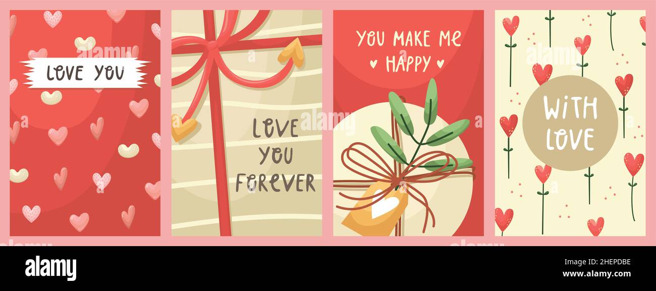 Vector set of Valentines day greeting cards. Flat style Stock Vector ...