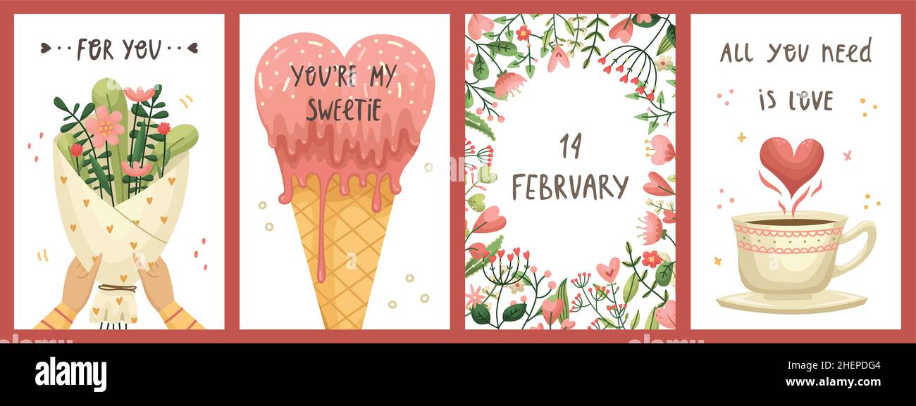 Vector set of Valentines day greeting cards. Flat style Stock Vector ...