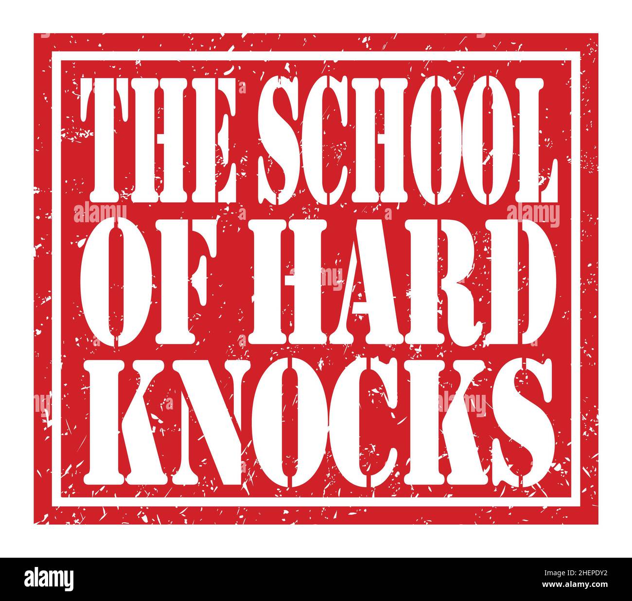 THE SCHOOL OF HARD KNOCKS, words written on red stamp sign Stock Photo