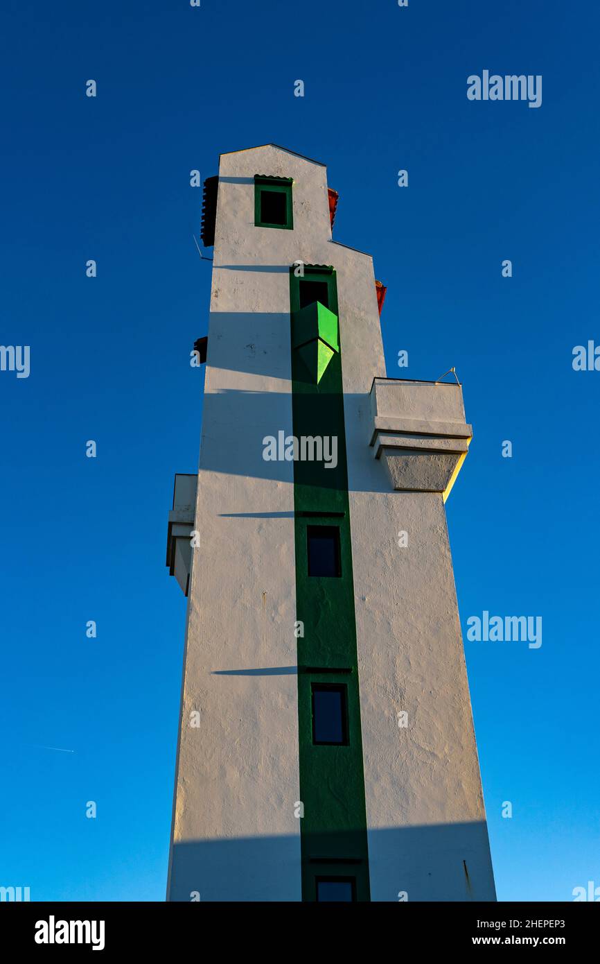 Twin lighthouse, phare, by André Pavlovsky in Ciboure and Saint Jean de Luz in the French Basque Country, Pyrenees Atlantique, constructed in 1936. Stock Photo