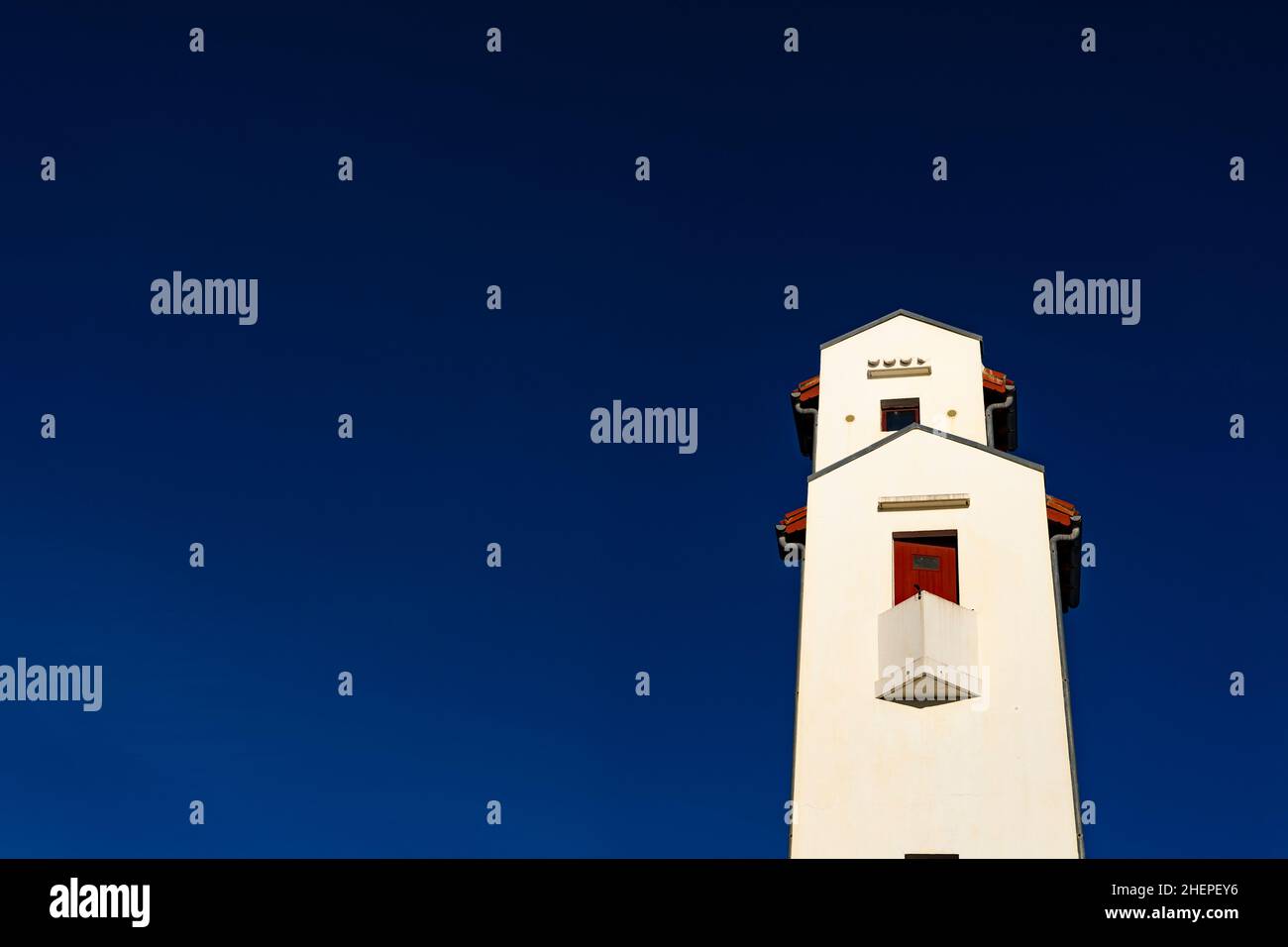 Twin lighthouse, phare, by André Pavlovsky in Ciboure and Saint Jean de Luz in the French Basque Country, Pyrenees Atlantique, constructed in 1936. Stock Photo