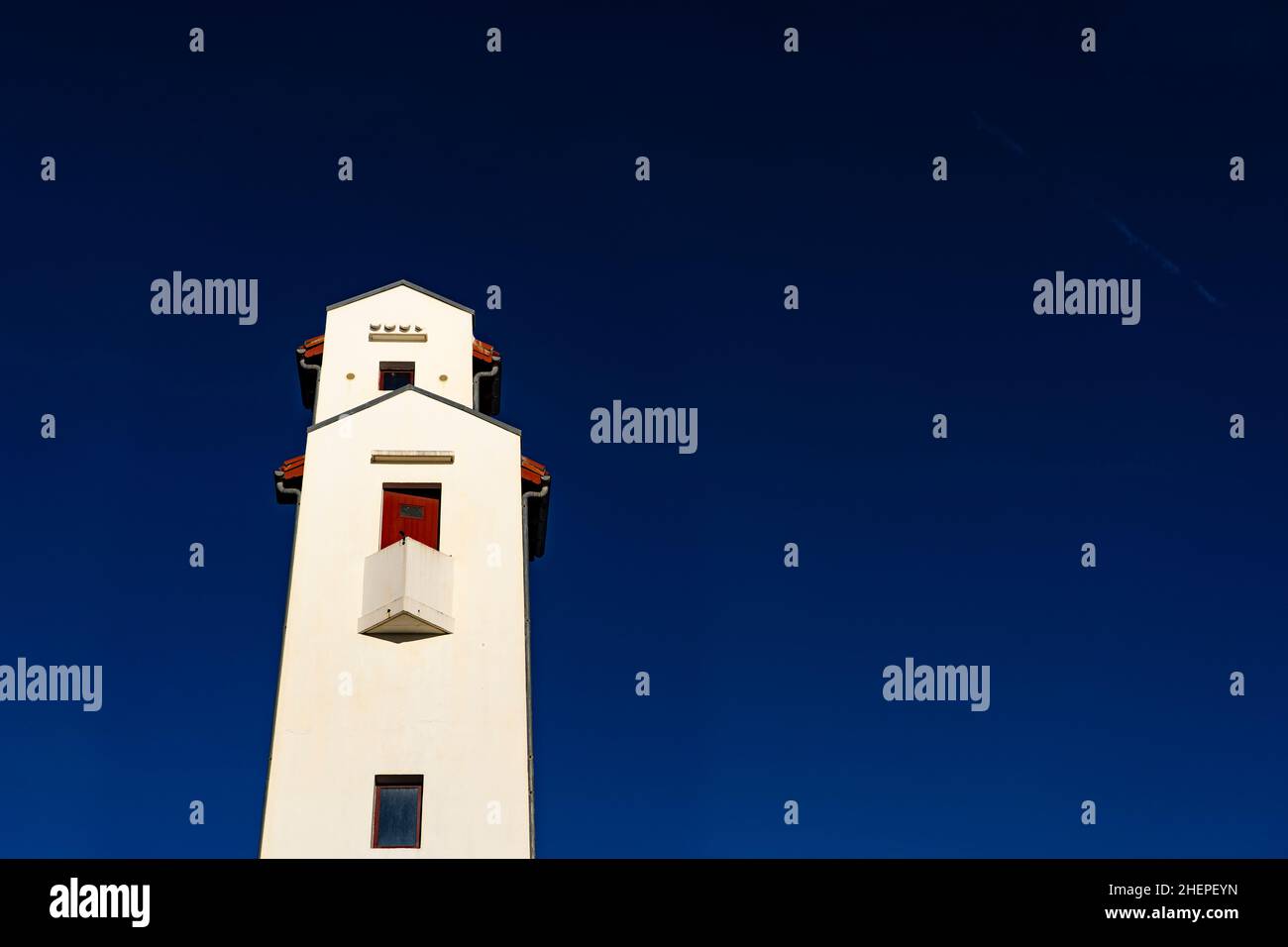 Twin lighthouse, phare, by André Pavlovsky in Ciboure and Saint Jean de Luz in the French Basque Country, Pyrenees Atlantique, constructed in 1936. Stock Photo