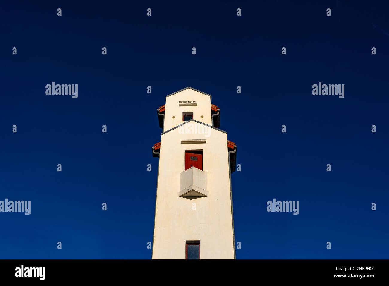 Twin lighthouse, phare, by André Pavlovsky in Ciboure and Saint Jean de Luz in the French Basque Country, Pyrenees Atlantique, constructed in 1936. Stock Photo