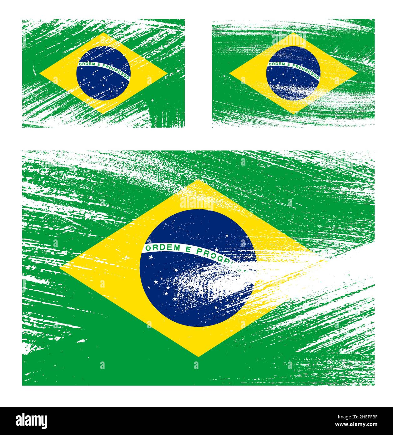 set of BRAZIL flag chalk scratch paint grunge textures on white background. Texture of old poster back with BRAZIL flag. Vector Stock Vector