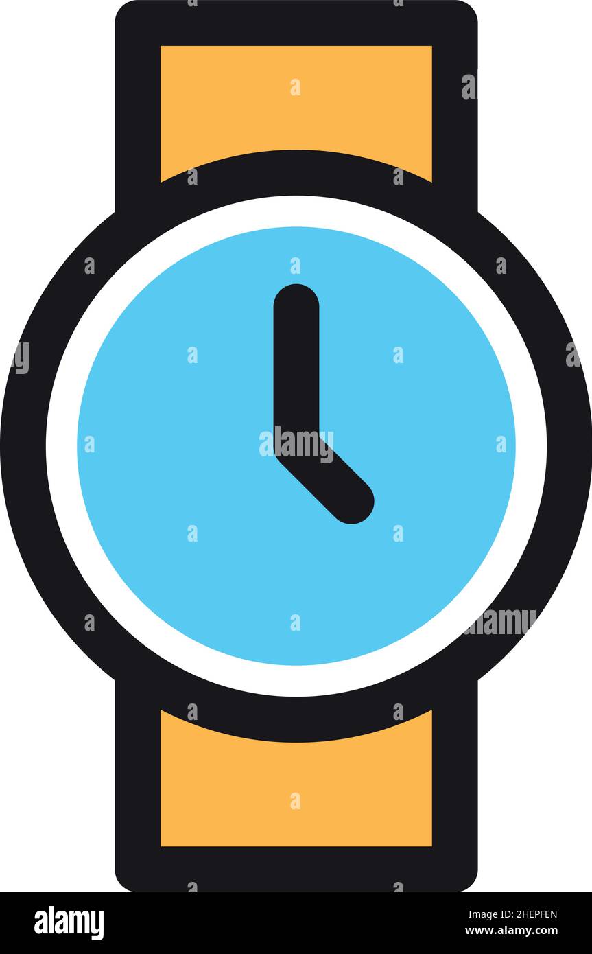 Watch icon. Blue hand clock on wrist bracelet Stock Vector