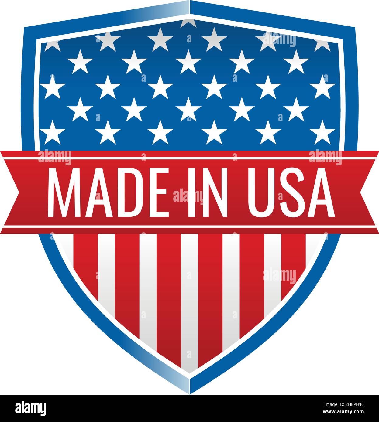Made in USA badge. American flag style shield with ribbon Stock Vector