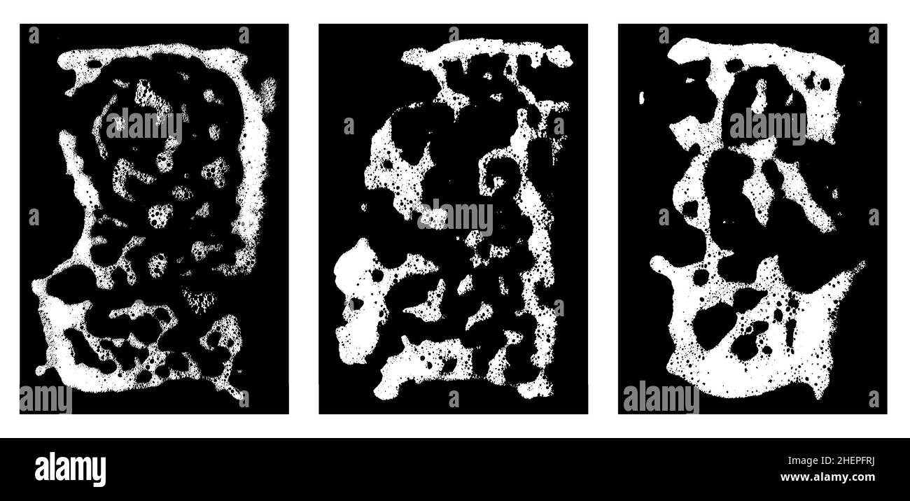 Outlines of soap Foam grunge overlay on dark background. Hygiene and cleanliness. Simple black and white vector Stock Vector