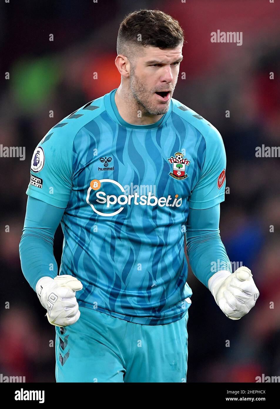 Fraser Forster of Southampton celebrates - Southampton v Brentford, Premier League, St Mary's Stadium, Southampton, UK - 11th January 2022 Editorial Use Only - DataCo restrictions apply Stock Photo