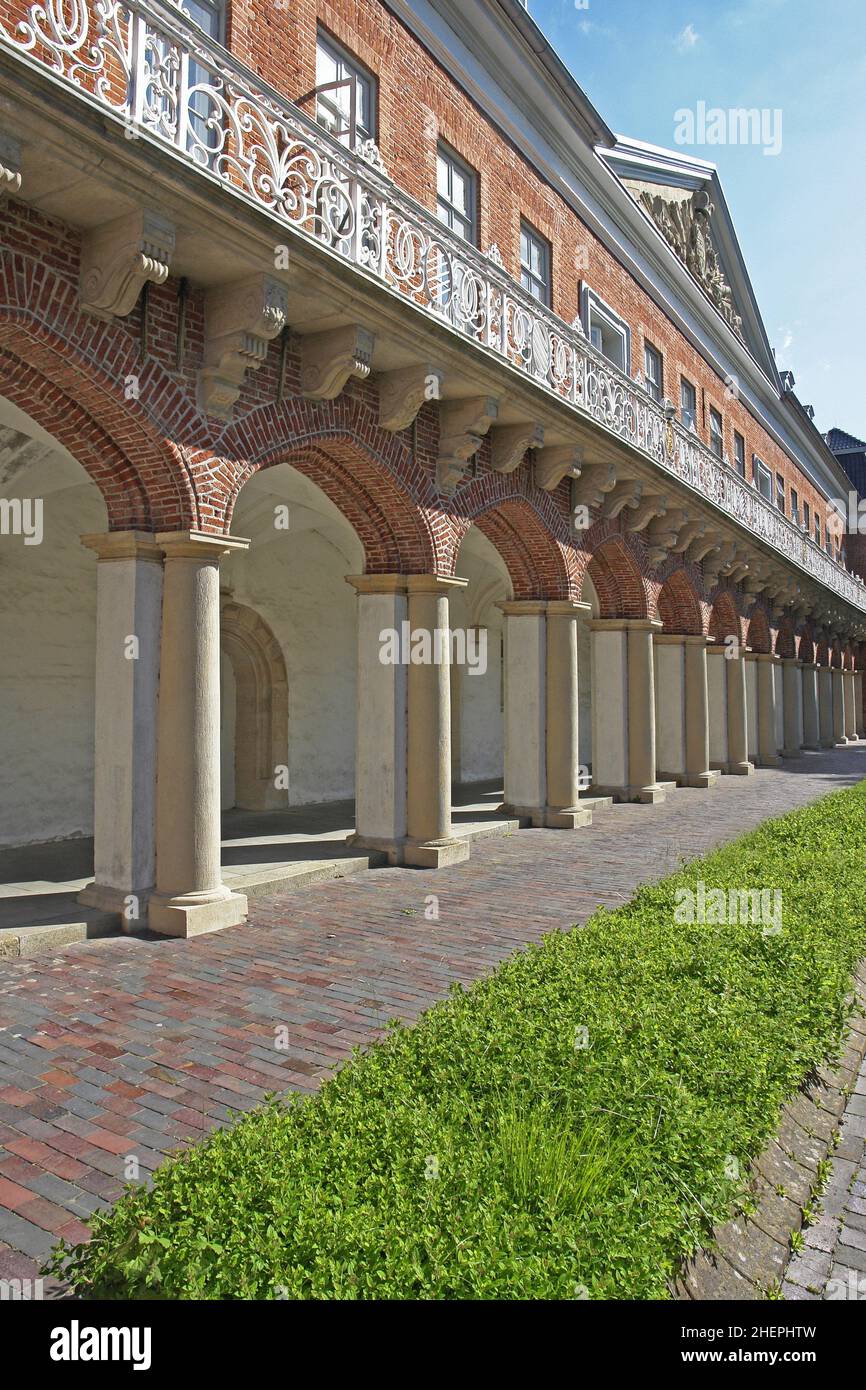 Aurich Castle, Marstall with arcade, Germany, Lower Saxony, East Frisia Stock Photo