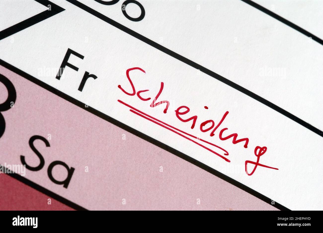 divorce, Scheidung as a calendar entry, Germany Stock Photo