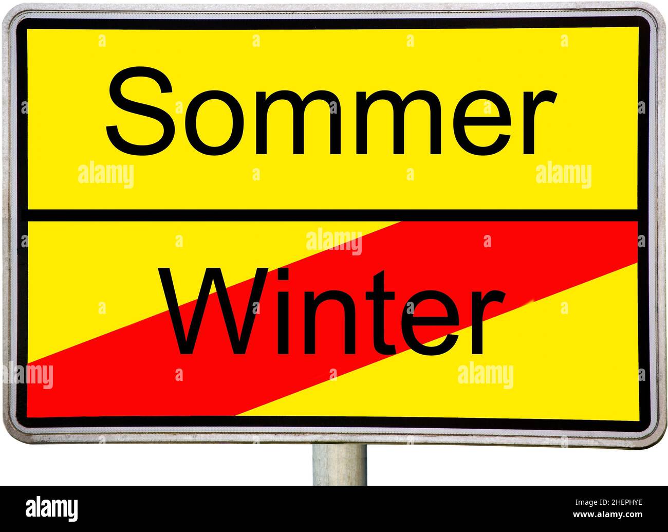 town sign summer / winter Stock Photo