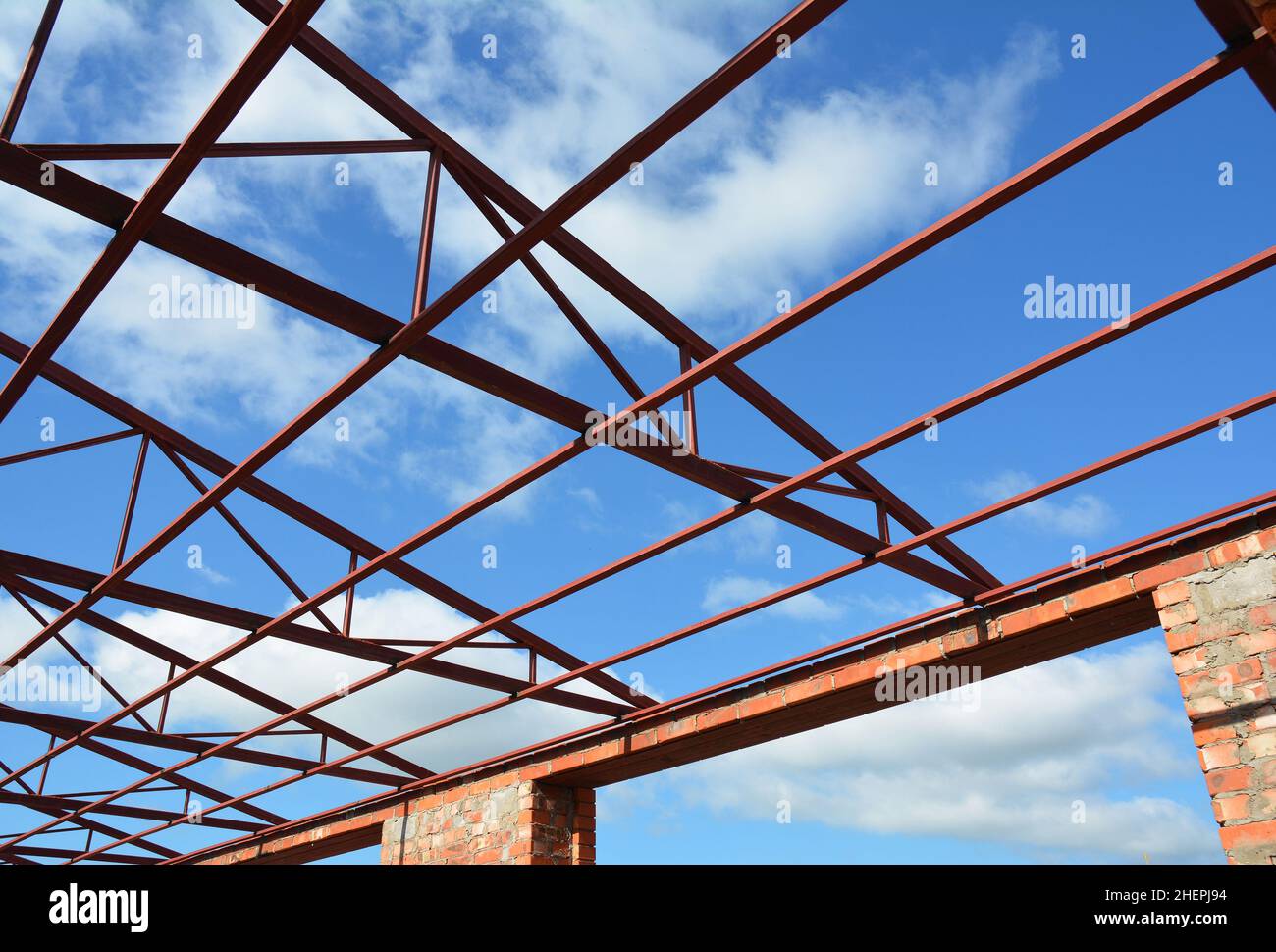 Steel roof trusses details. Steel roof trusses sitting on concrete pole