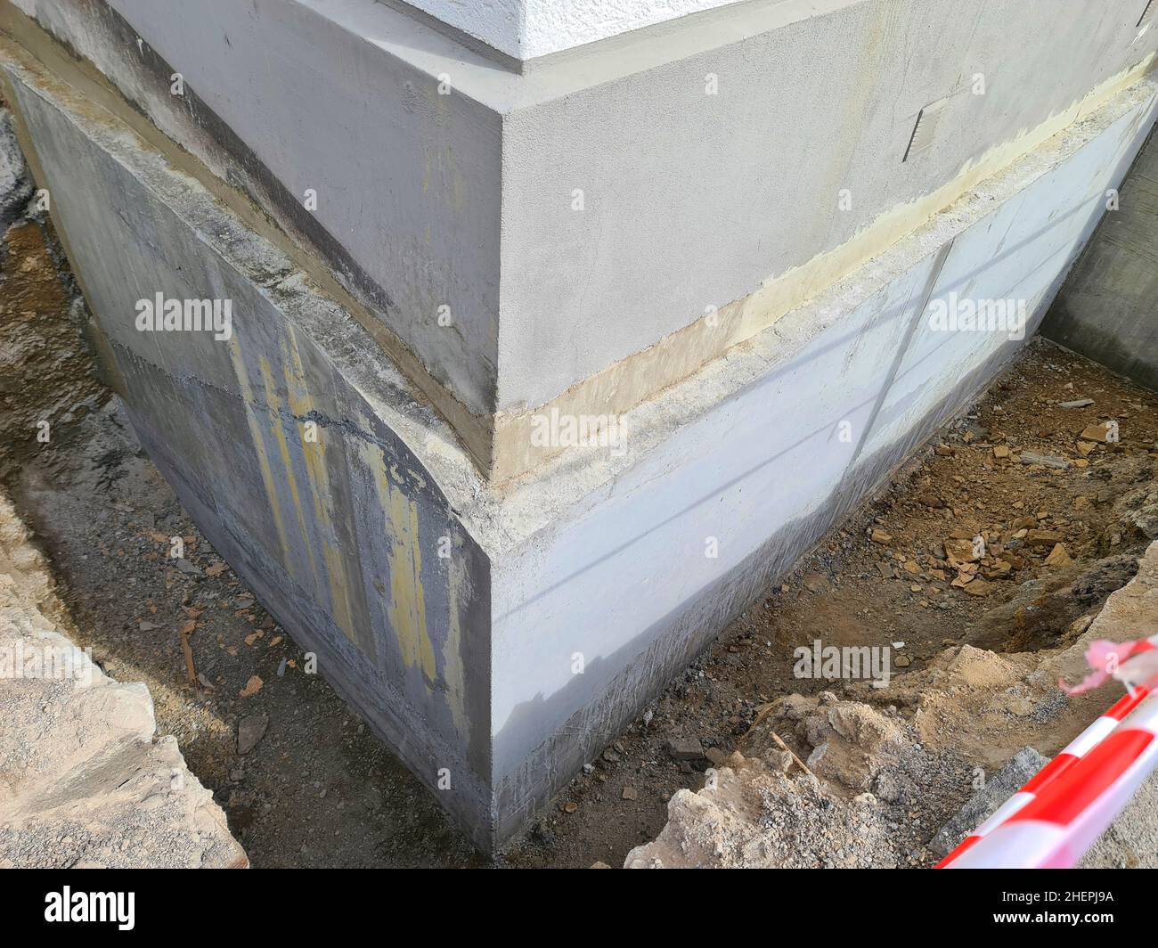 renovated foundation wall after water damage, Germany Stock Photo