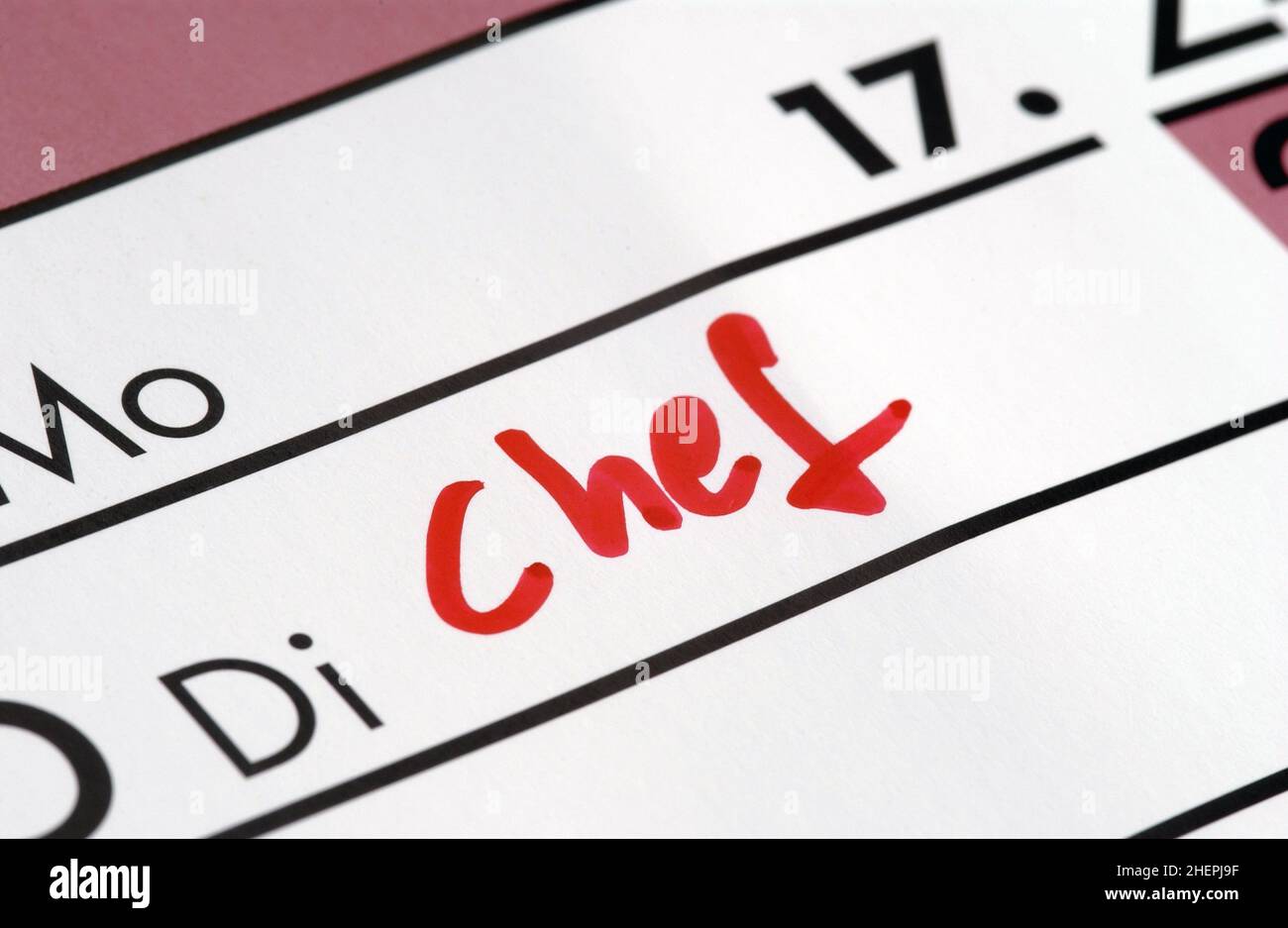 Chef as a calendar entry, Germany Stock Photo