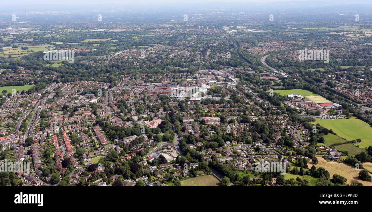 aerial view of Wilmslow town in Cheshire, UK Stock Photo