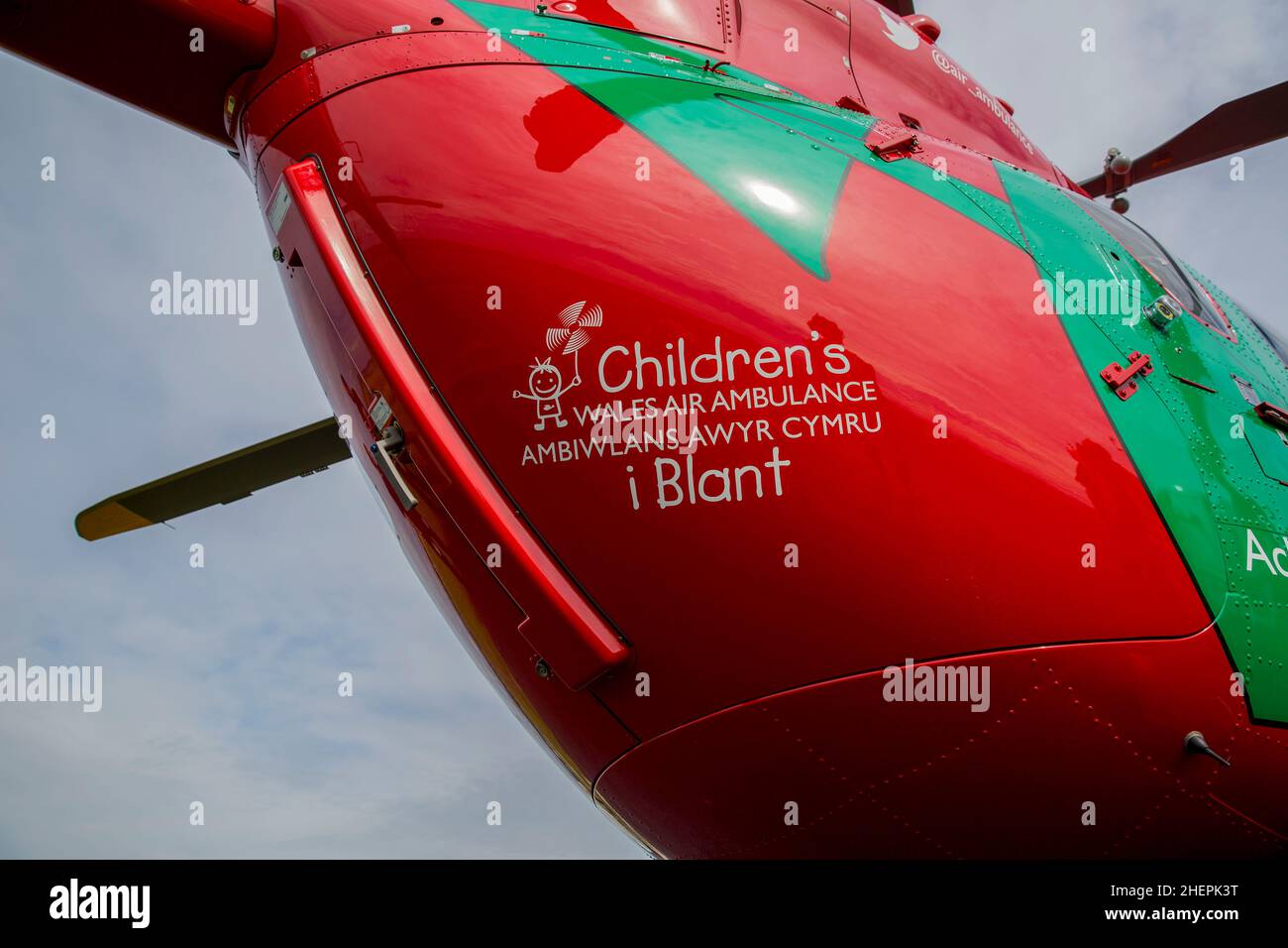 Children’s Air Ambulance signage on the rear of a Wales Air Ambulance