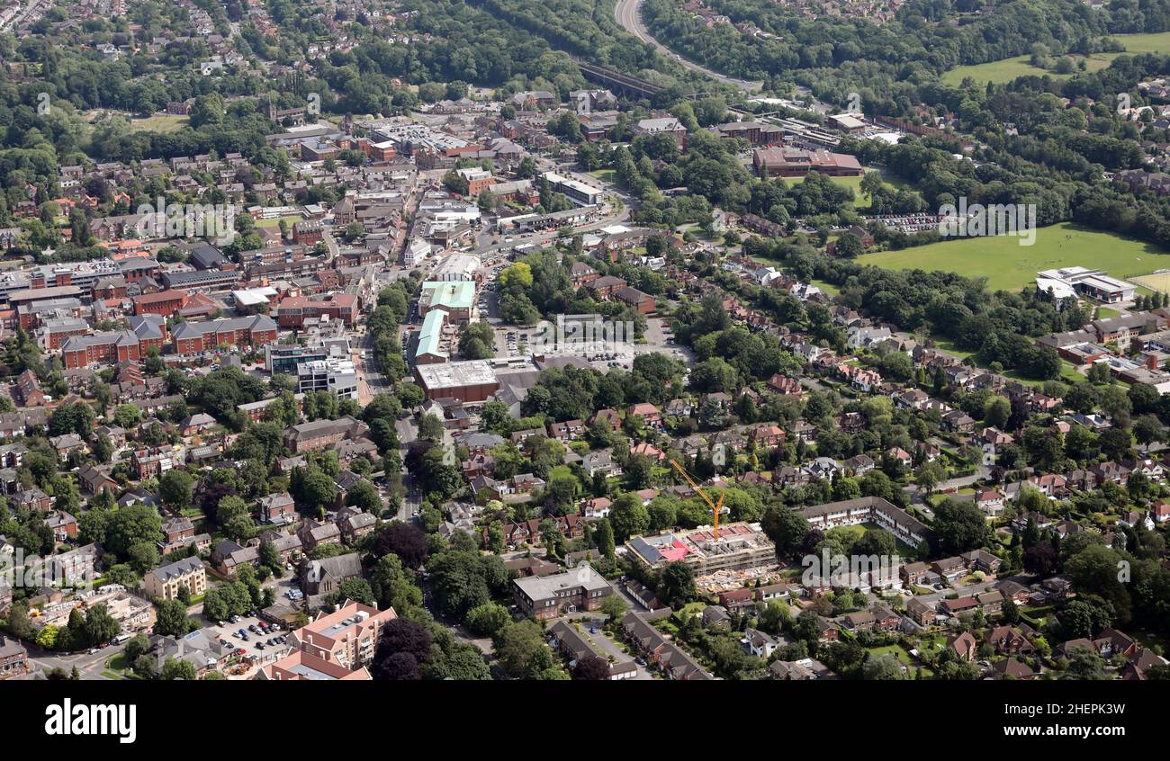 aerial view of Wilmslow town in Cheshire, UK Stock Photo