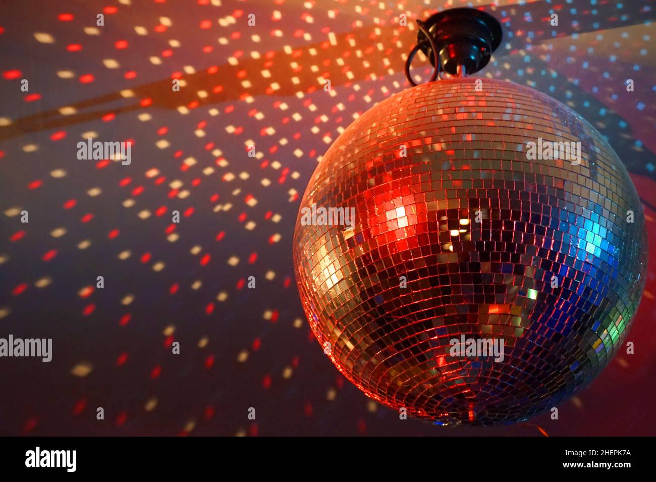 Round disco ball, light reflections on a ceiling Stock Photo Alamy
