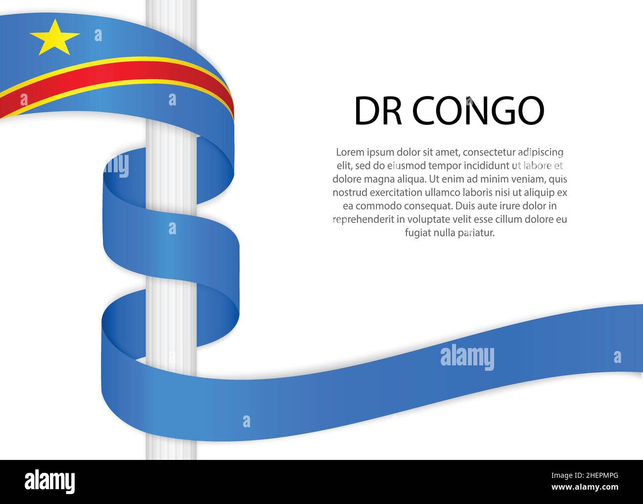 Waving ribbon on pole with flag of DR Congo. Template for independence ...