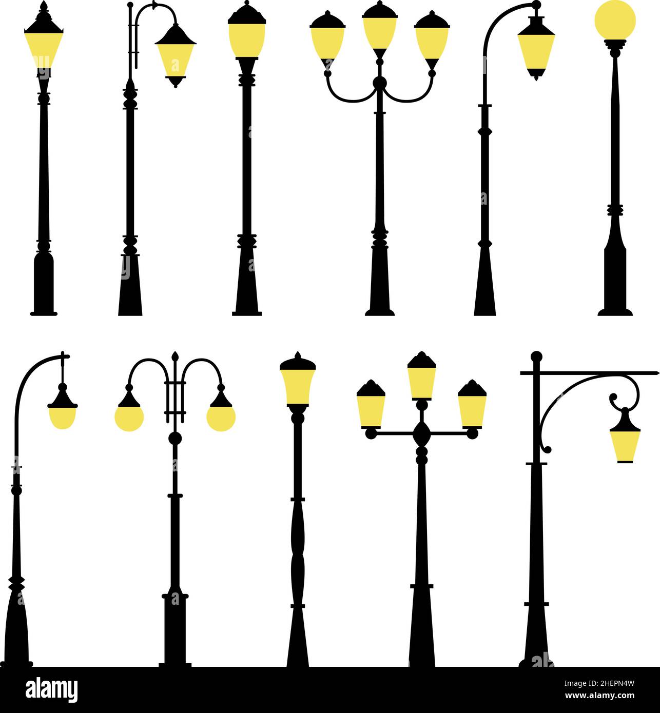 Set of street lamps, vector illustration Stock Vector
