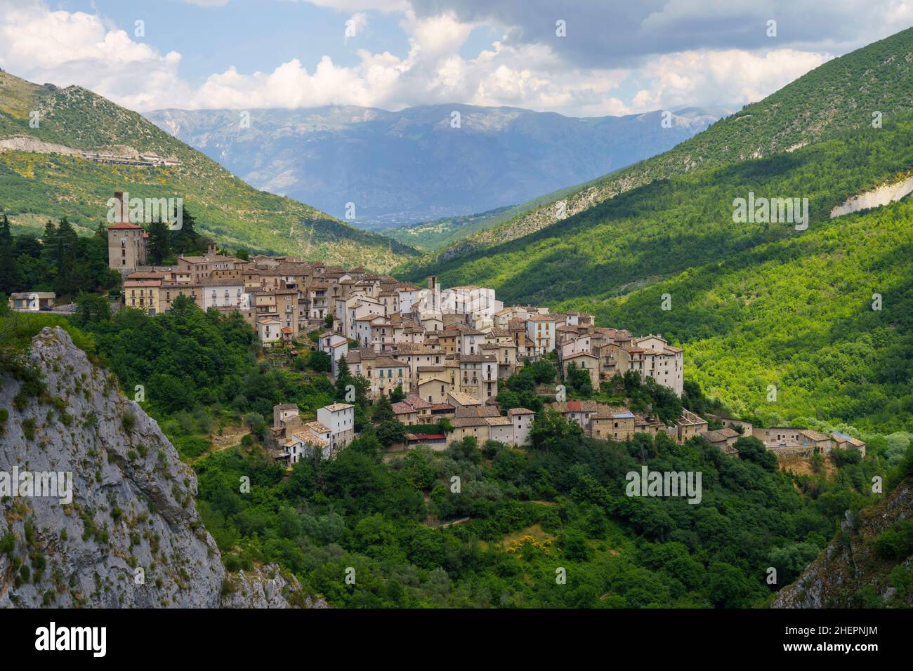 Mountain landscape along the road of Gole del Sagittario, famous canyon in Abruzzo, Italy, L Aquila province Stock Photo