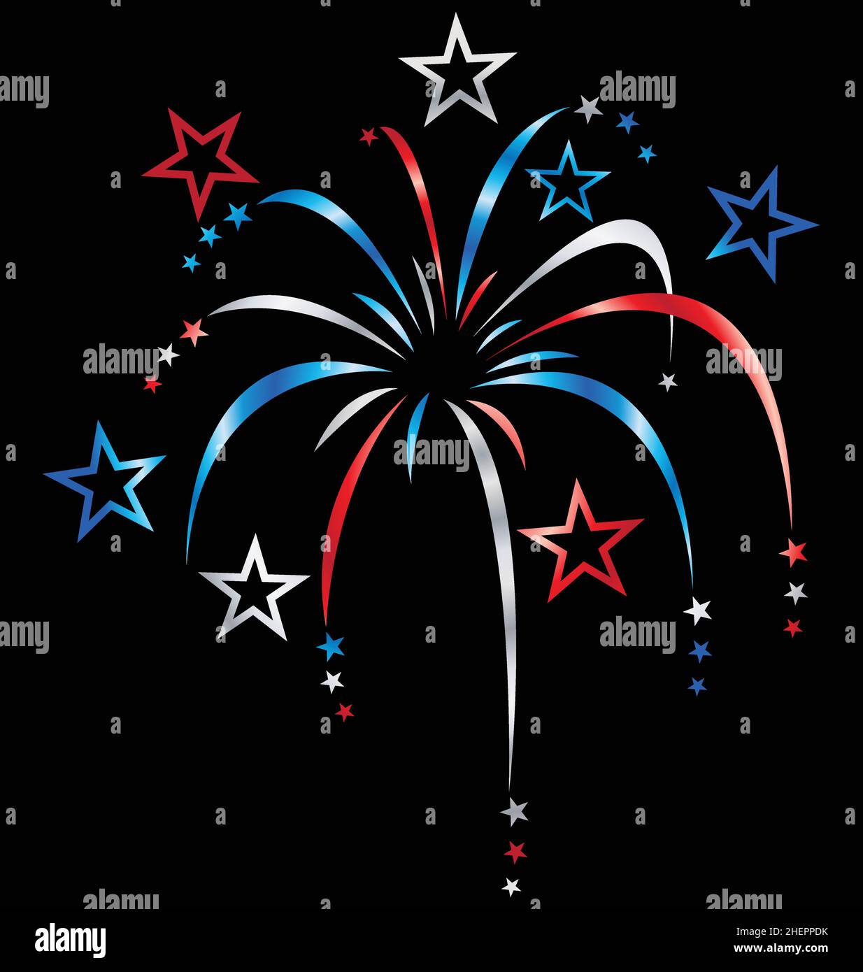 red white silver blue stylized stylised fireworks vector isolated on black background Stock Vector