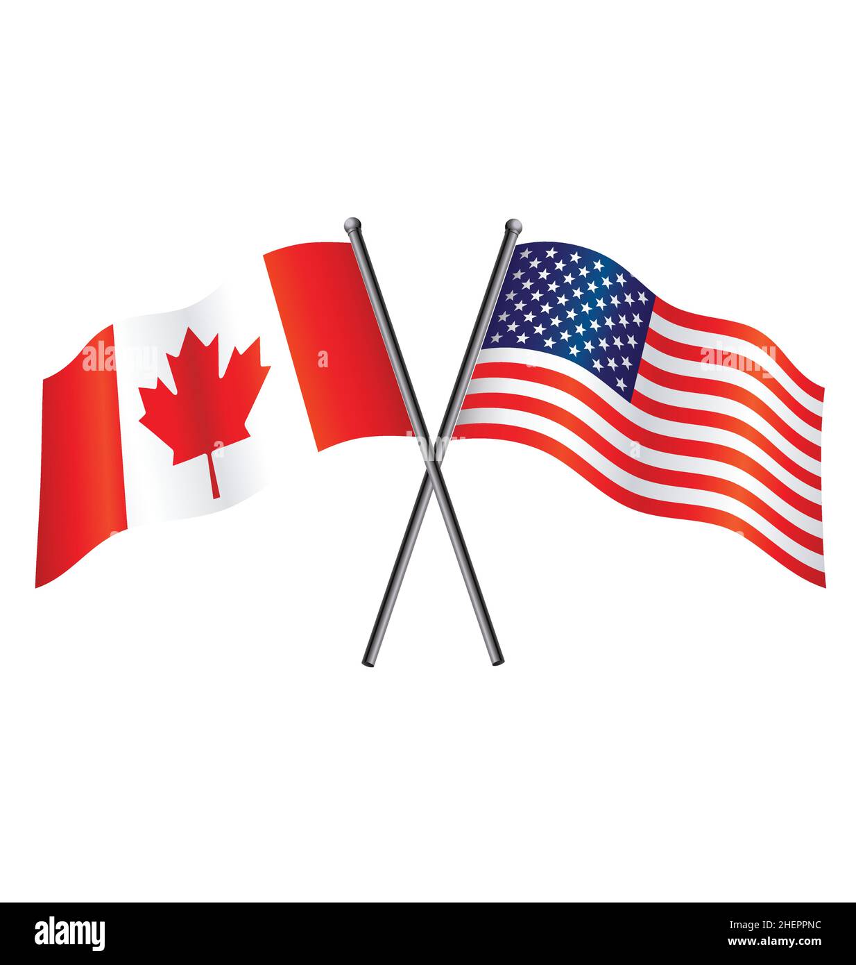 USA and Canadian flags in relationship alliance or versus crossed vector isolated on white background Stock Vector