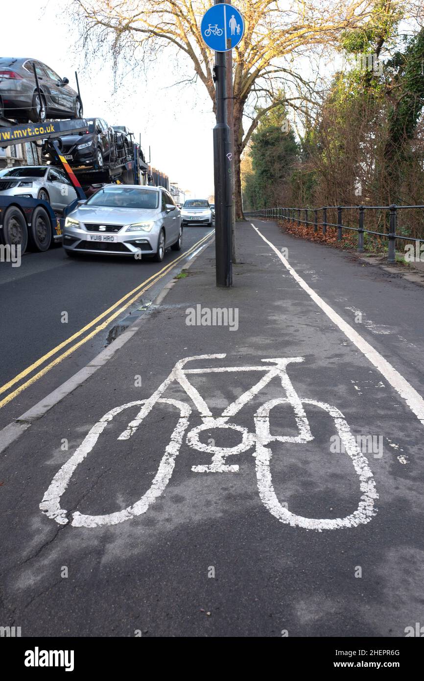 Obstructed cycle lane in Bristol, UK Stock Photo