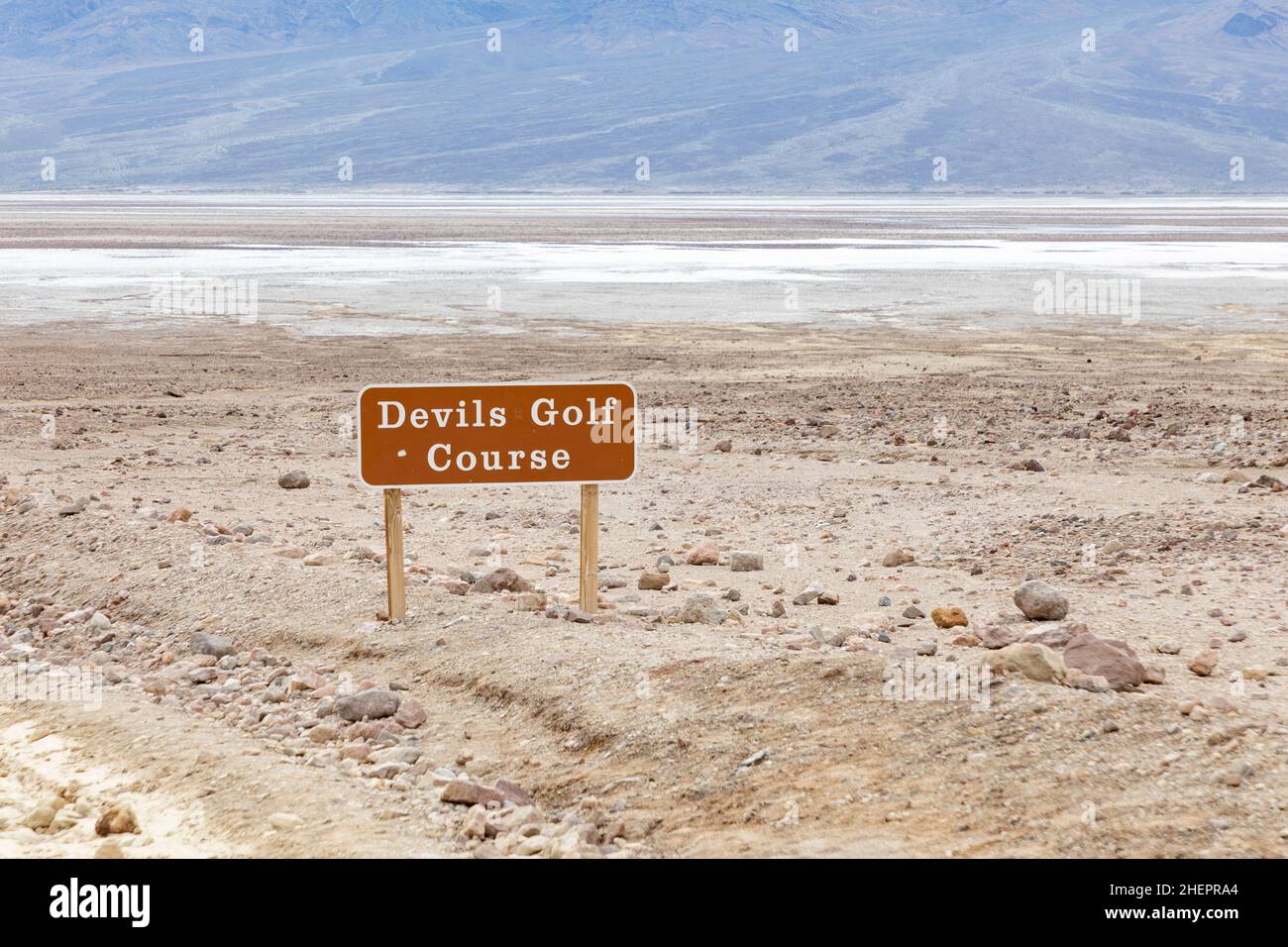 signage devils golf course in the deat valley Stock Photo - Alamy