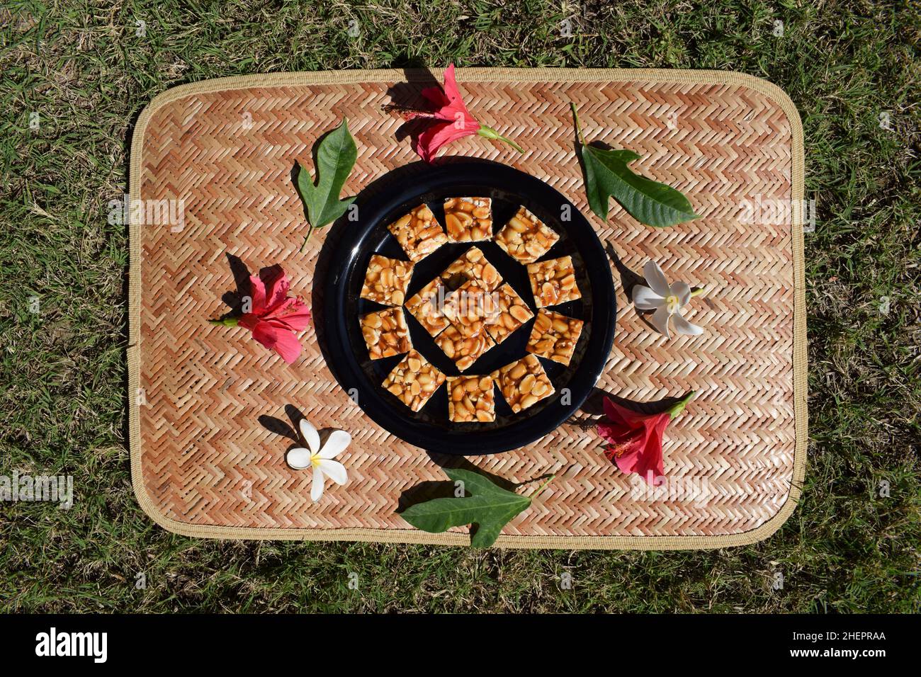 Peanut candy bars traditional Indian sweets peanut chikki served and