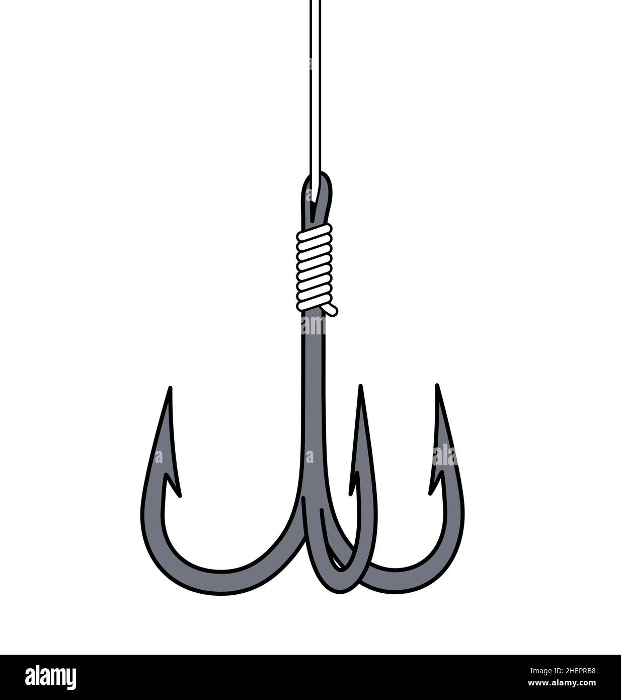 simple triple tri 3 fishing fish hook with line string grey metal