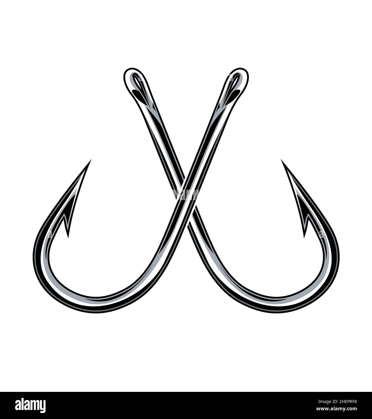 simple crossed steel fishing fish hooks chrome steel metal