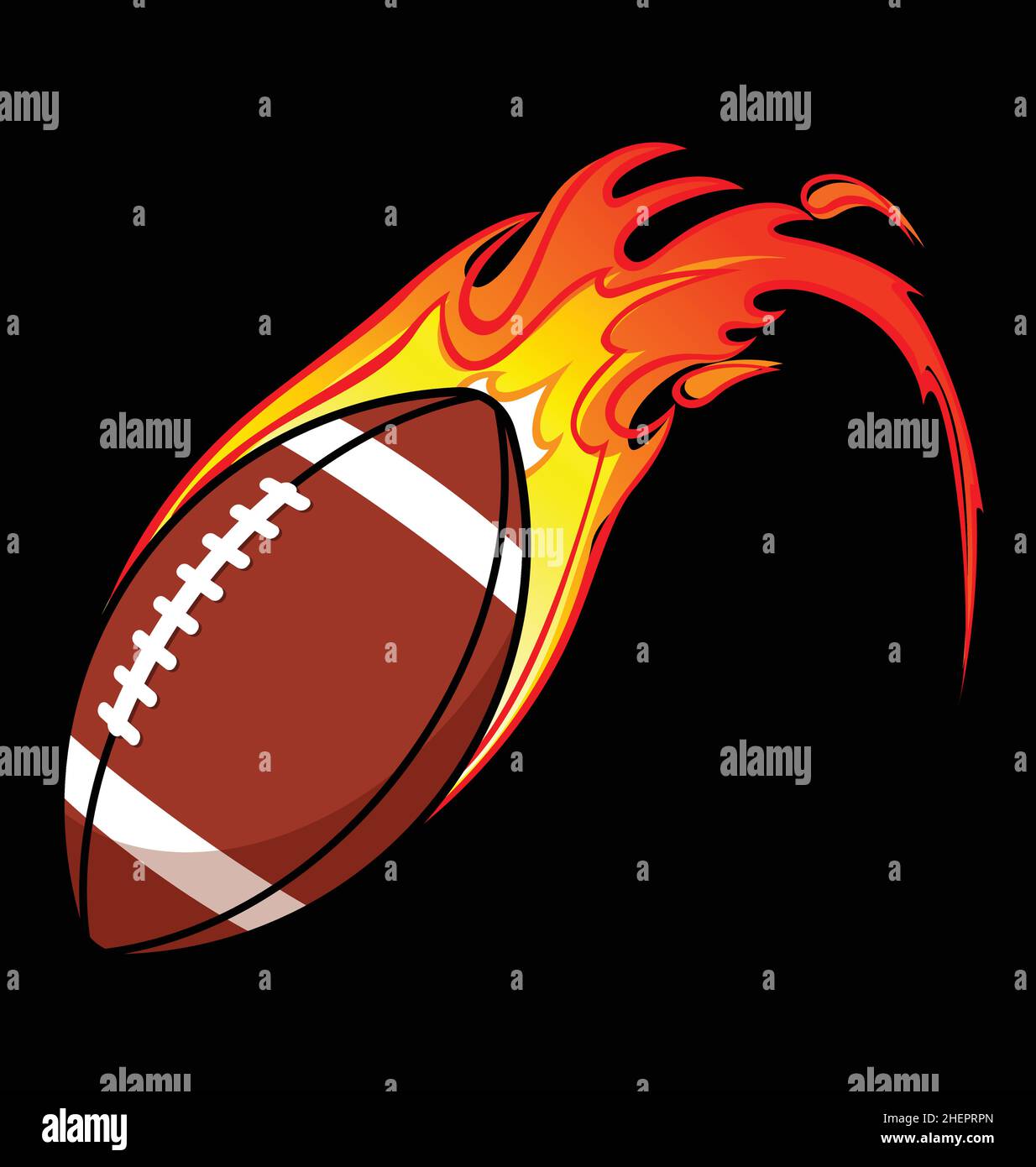 American football gridiron ball icon brown symbol logo flaming fire fast isolated on black background vector Stock Vector