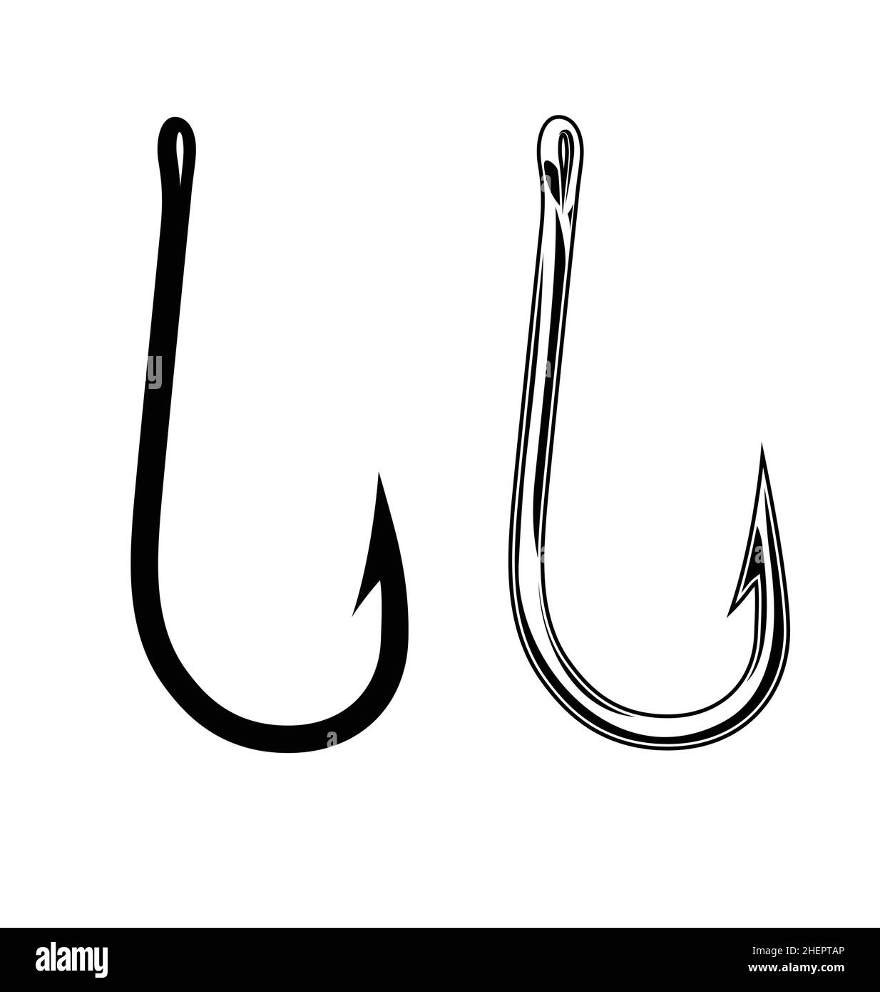 2 simple fishing fish hooks silhouette and chrome set isolated
