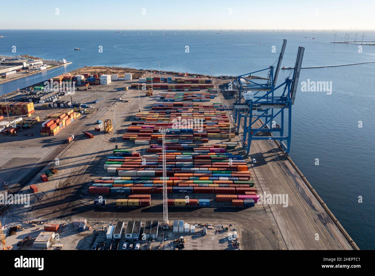 Drone View of Copenhagen Malmo Container Terminal Stock Photo