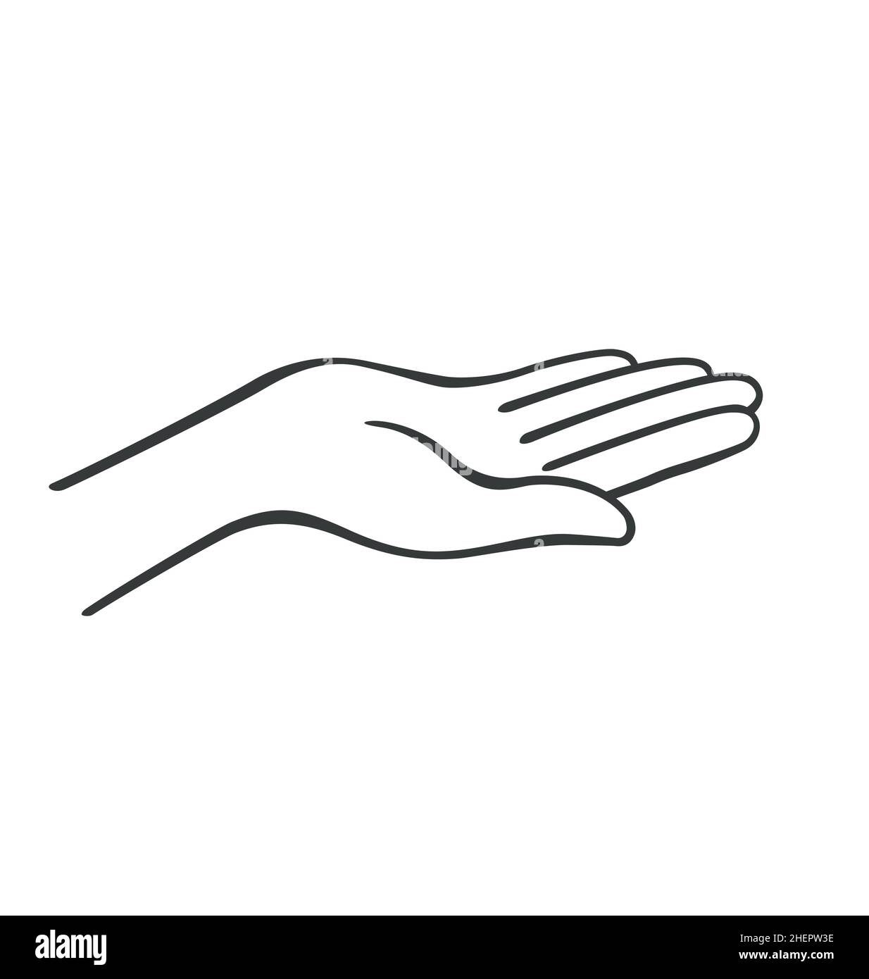 simple open hand outline black line lineart vector isolated on white