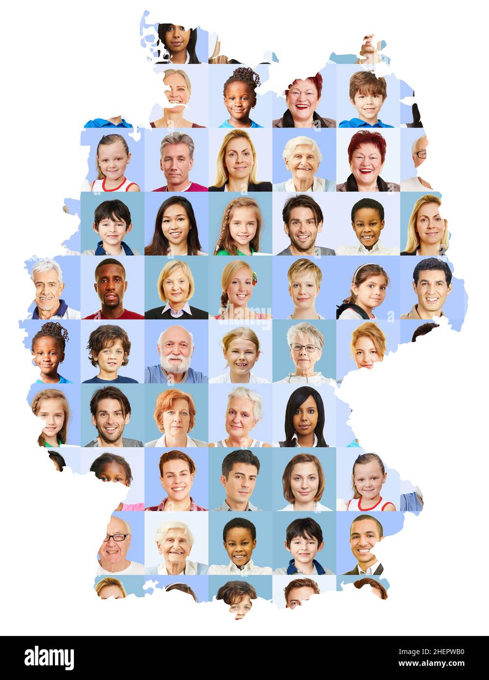 Portraits of people of different ages on Germany map as a society concept Stock Photo