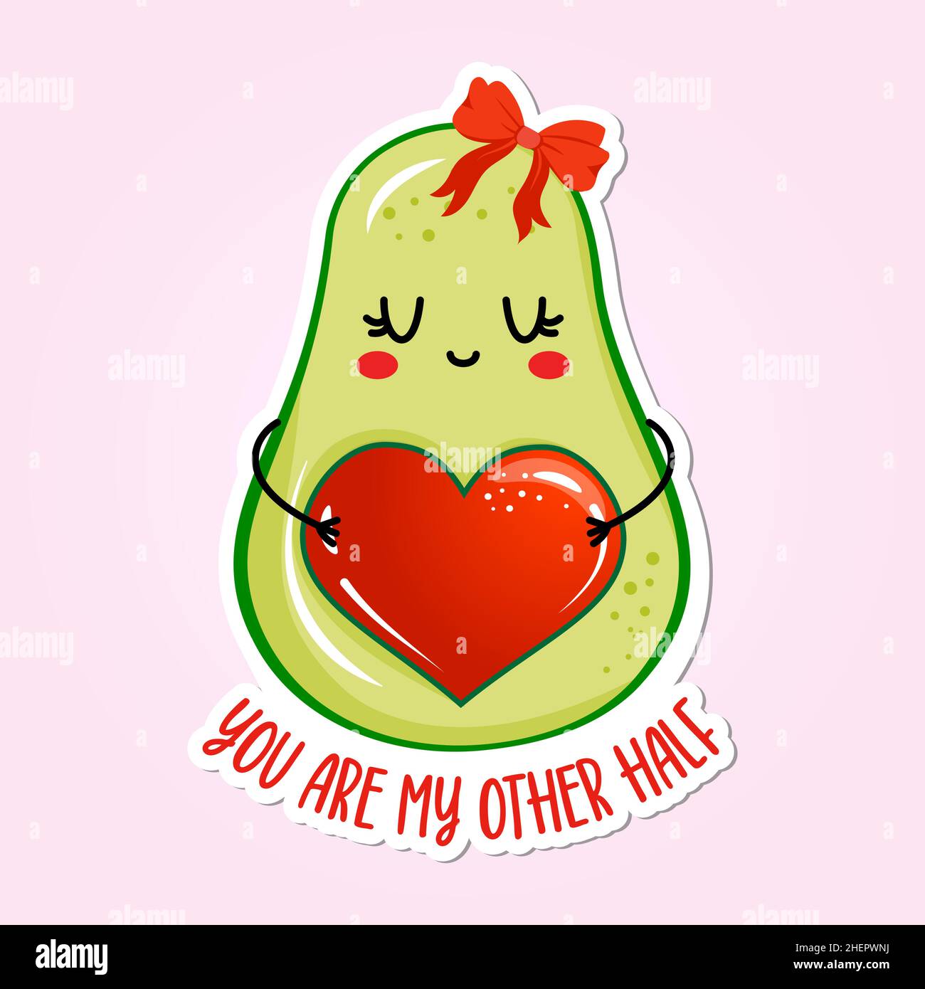You are my other half - Cute hand drawn avocado couple illustration kawaii style. Valentine's Day color poster. Good for posters, greeting cards, bann Stock Vector