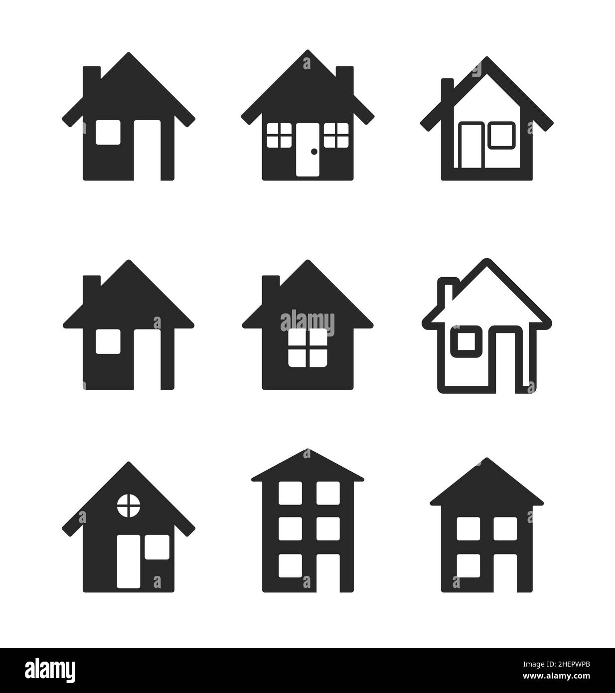 set of simple various house home icons vector isolated black on white ...